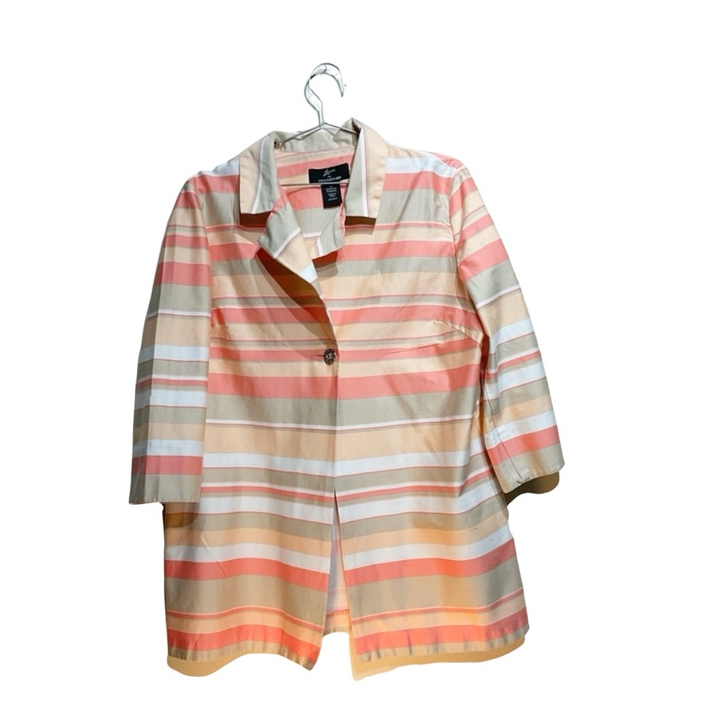 Nina Leonard Coral and Cream Striped Jacket Size 16